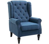HOMCOM Fauteuil de Salon, Fauteuil Capitonné avec Pieds en Bois, Assise Large, Grand Confort, Style Classique, 74 x 86 x 102 cm, Bleu