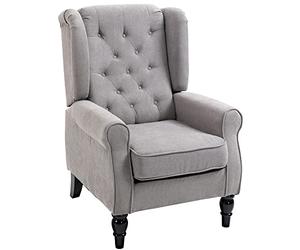 HOMCOM Fauteuil de Salon, Fauteuil capitonné avec Pieds en Bois, Assise Large, Grand Confort, Style Classique, 74 x 86 x 102 cm, Gris