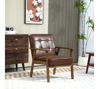 HOMCOM Fauteuil de salon, fauteuil de chambre en cuir synthétique, dossier capitonné, pieds en bois massif, 64x66x80cm, marron
