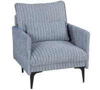 HOMCOM Fauteuil de salon filé multicolore délicat, rembourrage épais avec ressorts ensachés, assise large et profonde, fauteuil de chambre en lin, accoudoirs, coussin, pieds en acier, bleu