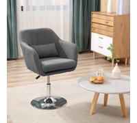 HOMCOM Fauteuil de salon Grand Confort Coussins lombaires Hauteur réglable pivotant 360° piètement métal chromé Lin Gris