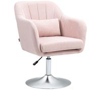 HomCom Fauteuil de salon coussins lombaires hauteur réglable pivotant 360° piètement en métal Rose