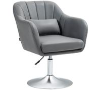 HOMCOM Fauteuil de Salon Hauteur Réglable Tissu Technologique Gris Foncé | Chaise Relax, Fauteuil de Chambre, Grand Confort, Pivotant 360°, Coussins Lombaires, Piètement en Métal Chromé