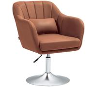 HOMCOM Fauteuil de Salon Hauteur Réglable Tissu Technologique Marron | Chaise Relax, Fauteuil de Chambre, Grand Confort, Pivotant 360°, Coussins Lombaires, Piètement en Métal Chromé