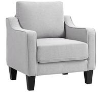 HOMCOM Fauteuil de Salon Moderne, Fauteuil en Tissu avec accoudoirs, Rembourrage épais et Ressorts ensachés, pour la Maison, Le Bureau et l'étude, 77x77x86 cm, Gris Clair