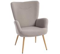 HOMCOM Fauteuil de salon moderne rembourré, fauteuil de chambre à coucher en tissu Sherpa avec dossier haut et accoudoirs, fauteuil relaxant avec structure en acier pour le salon, gris clair
