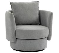 HOMCOM Fauteuil de salon pivotant à 360° - Fauteuil de relaxation avec coussin - Fauteuil de lecture avec aspect lin - Chaise rembourrée pour chambre à coucher - Gris clair