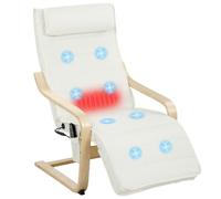 HOMCOM Fauteuil de Salon, Relax Massant Chauffant Dossier Haut Crème | Appui-Tête, Repose-Pieds Réglable, Télécommande, Poche Latérale, Tissu Aspect Lin, pour Chambre Salon