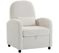 HOMCOM Fauteuil de salon rembourré avec récipient caché, dossier haut, fauteuil moderne avec accoudoirs, coussin lombaire et assise large, en velours Teddy, pour chambre à coucher et salon, crème