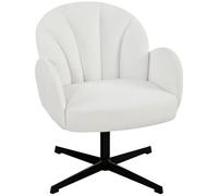 HOMCOM Fauteuil de salon rotatif, fauteuil de salon tapissé en velours avec dossier en forme de coquillage, coussin à ressorts, base croisée, fauteuil de relaxation pour chambre, bureau, étude, crème