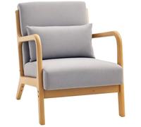 HomCom Fauteuil lounge 3 coussins, structure bois hévéa, aspect velours, Gris