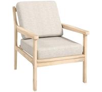 HOMCOM Fauteuil Design Minimaliste Structure Bois, 2 Coussins Amovibles recouvert de Tissu Effet Lin, accoudoirs, Beige