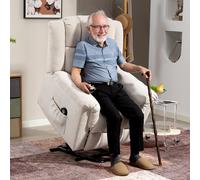 HOMCOM Fauteuil électrique Powerlift, Fauteuil de massage avec fonction de chauffage, Fauteuil rembourré avec repose-pieds, Poche latérale, Revêtement en tissu chenille, Beige