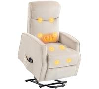 HOMCOM Fauteuil électrique releveur inclinable à 150°, fauteuil relax massant et chauffant, en tissu effet lin pour personnes âgées avec port USB, télécommandes, repose-pieds, poches latérales, beige