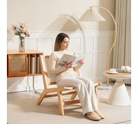 HOMCOM Fauteuil en Rotin, Fauteuil de Lecture, Cadre en Bois, Siège Large, 64 x 70 x 74 cm, Bois Naturel