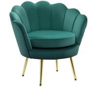 Fauteuil salon - HOMCOM - en velours - dossier coquillage - pieds en métal doré - pour chambre à coucher - vert foncé