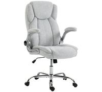 HOMCOM Fauteuil Ergonomique, Dossier Haut Velours Imprimé, Accoudoirs Rabattables, Blanc Crème