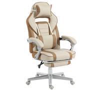 HOMCOM Fauteuil Gamer Inclinable avec Hauteur Réglable Repose-pieds Escamotable Support Lombaire et Appuie-tête Amovible Crème