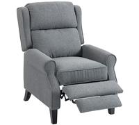 HOMCOM Fauteuil inclinable 132° max avec repose-pieds et ressorts ensachés, fauteuil rembourré en tissu effet lin, acier et bois, 74 x 84 x 102 cm, gris