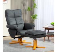 HOMCOM Fauteuil inclinable avec repose-pieds, dossier inclinable à 145°, pivotant à 360°, similicuir, Gris foncé