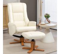 HOMCOM Fauteuil inclinable avec repose-pieds, revêtement en similicuir, jusqu'à 150 kg, 71 x 84 x 102 cm, Crème