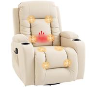 HOMCOM Fauteuil Inclinable de Massage et Chauffage 82x99x103cm Crème | Fauteuil de Relaxation en PU, Dossier Réglable, Pivotant 360°, Repose-Pied, Poche Latérale, Porte-Gobelets, Télécommande