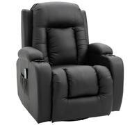 HOMCOM Fauteuil Inclinable de Massage et Chauffage 82x99x103cm Noir | Fauteuil de Relaxation en PU, Dossier Réglable, Pivotant 360°, Repose-Pied, Poche Latérale, Porte-Gobelets, Télécommande