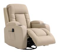 HOMCOM Fauteuil inclinable de massage et chauffage, fauteuil de relaxation, dossier réglable, pivotant 360°, 82x99x103cm, crème