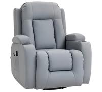 HOMCOM Fauteuil inclinable de Massage et Chauffage, Fauteuil de Relaxation en PU, Dossier réglable, pivotant 360°, Repose-Pied, Poche latérale, Porte-gobelets, télécommande, pour Salon, Gris Clair