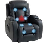 HOMCOM Fauteuil inclinable de Massage et Chauffage, Fauteuil de Relaxation en PU, Dossier réglable, pivotant 360°, Repose-Pied, Poche latérale, Porte-gobelets, télécommande, pour Salon Chambre, Noir