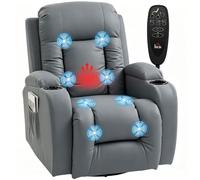 HOMCOM Fauteuil Inclinable de Massage et Chauffage Pivotant 360° Gris Clair | Fauteuil de Relaxation en PU, Dossier Réglable, Repose-Pied, Poche Latérale, Porte-Gobelets, Télécommande, pour Salon