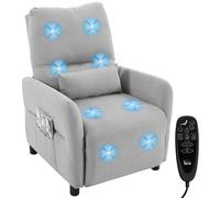 HOMCOM Fauteuil Inclinable de Massage par Vibration et Chauffage, Gris | Fauteuil de Relaxation en Tissu Éponge Bou ossier Réglable par Poussée, Coussin Lombaire, Repose-Pied, Poches Latérales
