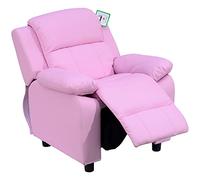 Homcom Fauteuil inclinable en cuir synthétique pour enfant avec espace de rangement dans les accoudoirs Moderne rose