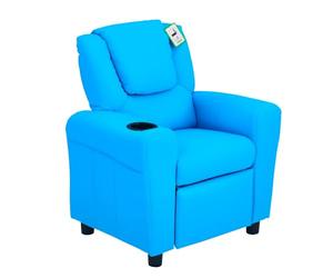 HOMCOM Fauteuil inclinable Enfant Cuir PU Repose-Pieds Bleu