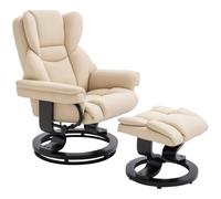 HOMCOM Fauteuil inclinable Repose-Pieds 360° accoudoirs Bois Blanc Crème | Chaise TV inclinable avec dossier haut, jusqu'à 160 kg, similicuir, pour salon