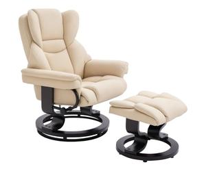 HOMCOM Fauteuil inclinable Repose-Pieds 360° accoudoirs Bois Blanc Crème | Chaise TV inclinable avec dossier haut, jusqu'à 160 kg, similicuir, pour salon