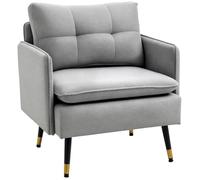 Homcom Fauteuil Scandinave Capitonné Passepoil Gris Clair Pieds Métal Noir Doré | Aosom France