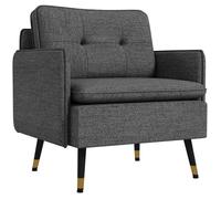 HOMCOM Fauteuil scandinave Dossier capitonné avec Passepoil en Tissu 76 x 68 x 80 cm - Gris et Pieds en métal Noir et doré