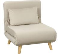 HOMCOM Fauteuil-lit 2 en 1, Canapé-lit avec fonction lit, coussins décoratifs, avec dossier réglable en velours, pour le salon, Beige