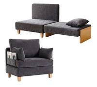 HOMCOM Fauteuil-lit 2-en-1 Fonction lit 2 oreillers 183x57 cm Gris foncé