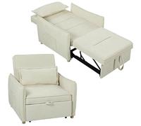 HOMCOM Fauteuil-lit 3 en 1 avec Fonction lit, Large Assise, Blanc Crème