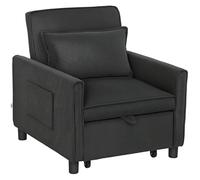HOMCOM Fauteuil-lit 3-en-1 avec poches latérales et dossier inclinable, fauteuil moderne convertible en fauteuil inclinable ou en lit simple en tissu effet velours, 74x84x81 cm, gris foncé