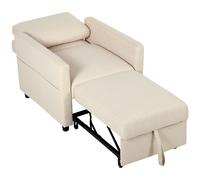 HOMCOM Fauteuil-lit 3 en 1 en tissu effet lin avec dossier réglable, Blanc crème
