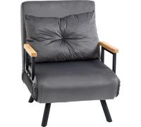 HOMCOM Fauteuil relax au design scandinave, chaise longue, fauteuil de lecture. Inclus coussin avec bouton à chevron, Noir + Nature