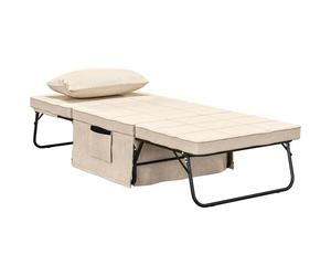 HOMCOM Fauteuil lit Convertible chauffeuse Chaise Longue et Pouf 4 en 1 avec Dossier inclinable 5 Positions 1 Place - Coussin et Pochette Rangement Inclus - pour Salon, Chambre à Coucher - crème