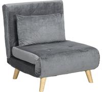 HOMCOM Fauteuil-lit, fauteuil pliant avec fonction lit, canapé-lit avec coussin, lit d'appoint avec dossier réglable, aspect velours, supporte jusqu'à 125 kg pour le salon, gris