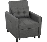 HOMCOM Fauteuil-lit simple 3 en 1 en Tissu Effet Lin et Bois avec Dossier Inclinable, Coussin, Poches, Gris