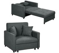 HOMCOM Fauteuil-lit Simple avec 2 Coussins et Espace de Rangement, canapé-lit Simple pour Le Salon en Tissu Effet Velours et métal, 100x98x88 cm, Gris