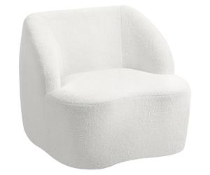 HOMCOM Fauteuil lounge au design incurvé avec accoudoirs, aspect velours, fauteuil de relaxation simple, pour salon, chambre à coucher, pas de montage nécessaire, blanc crème