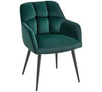 HOMCOM Fauteuil Lounge avec accoudoirs, Aspect Velours, rembourré Fauteuil Relax avec Pieds en Acier, pour Salon, Chambre à Coucher, Vert foncé